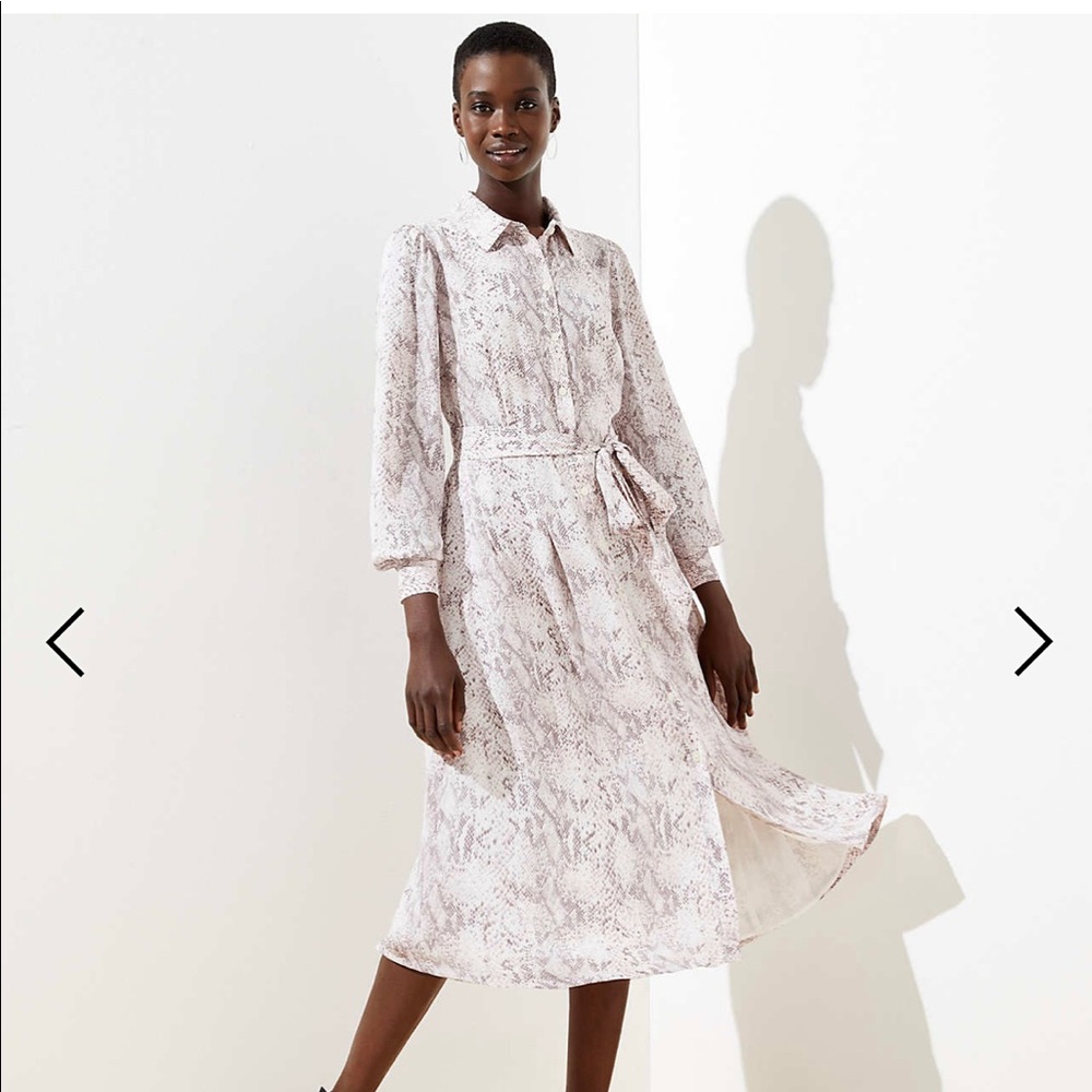 NWT LOFT Snakeskin Midi Shirt Dress
